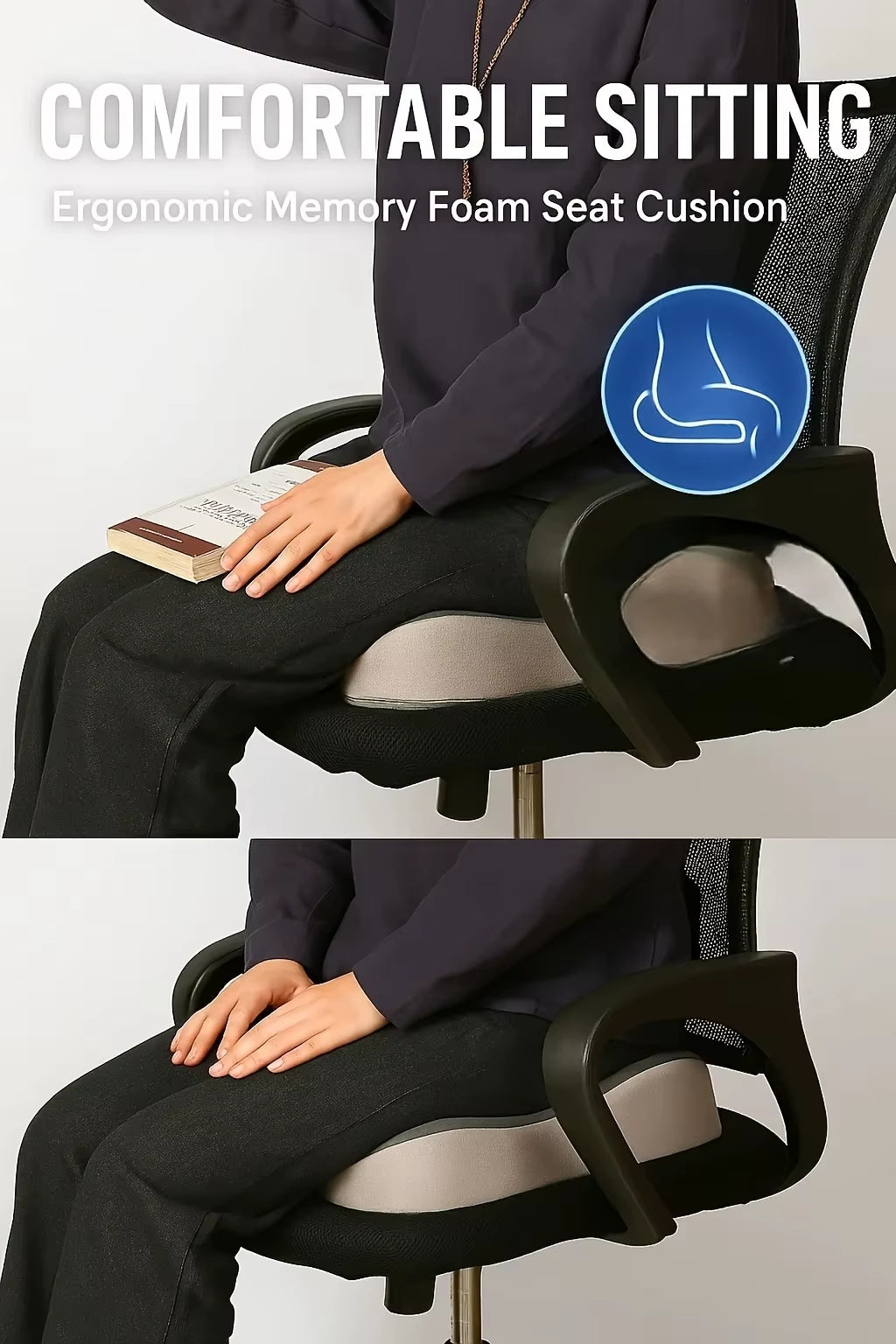 Memory Foam Seat Cushion Tailbone Sciatica Back Pain Relief Comfort Office Chair Car Seat Cushion Non-Slip Orthopedic Memoryfoam